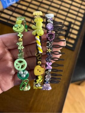 Handmade junked headband bundle Green, Yellow, purple- Set of 3